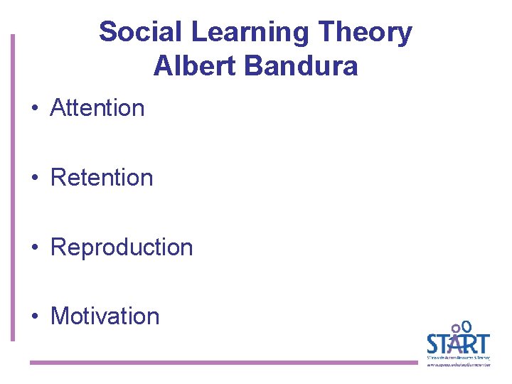 Social Learning Theory Albert Bandura • Attention • Reproduction • Motivation 