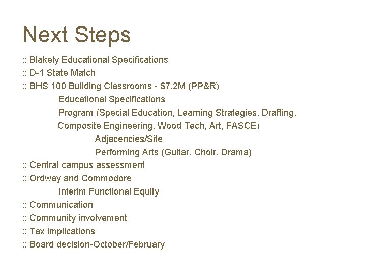 Next Steps : : Blakely Educational Specifications : : D-1 State Match : :