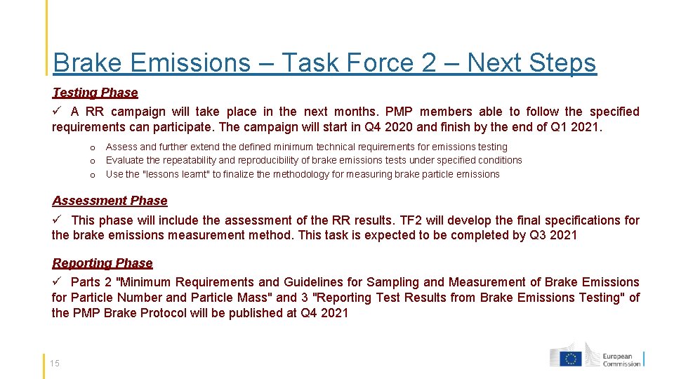 Brake Emissions – Task Force 2 – Next Steps Testing Phase ü A RR
