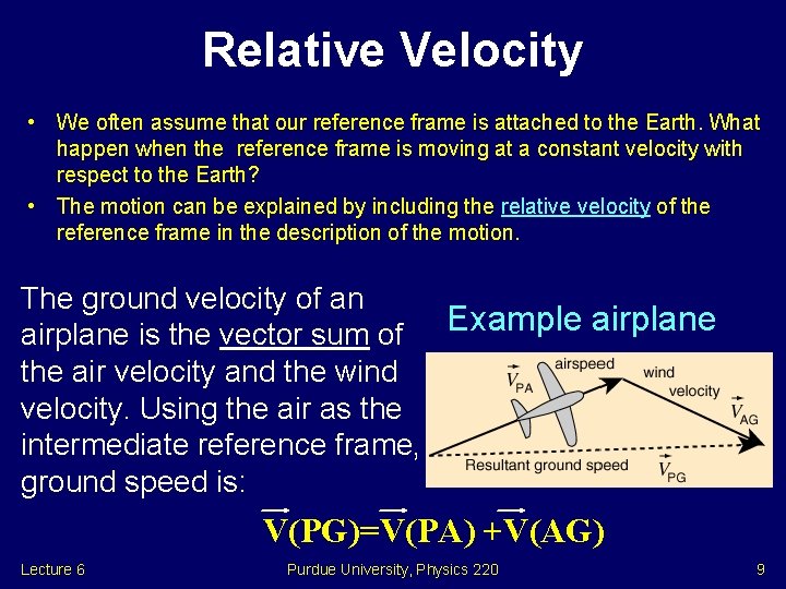 Relative Velocity • We often assume that our reference frame is attached to the