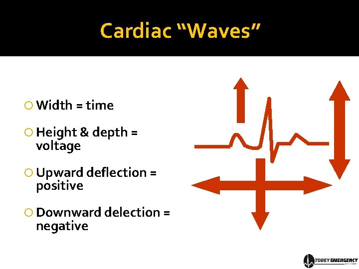 Cardiac “Waves” Width = time Height & depth = voltage Upward deflection = positive