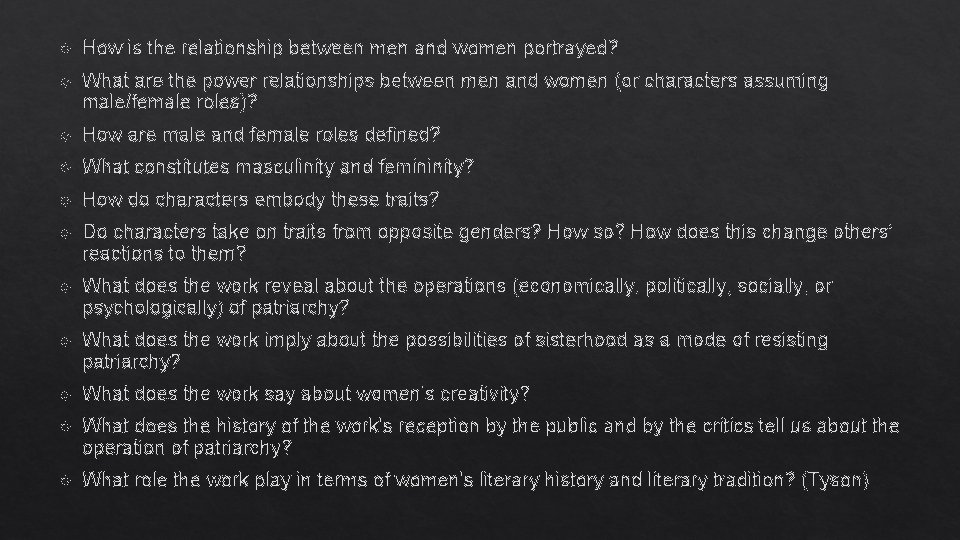  How is the relationship between men and women portrayed? What are the power