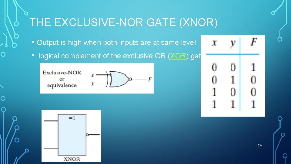 THE EXCLUSIVE-NOR GATE (XNOR) • Output is high when both inputs are at same