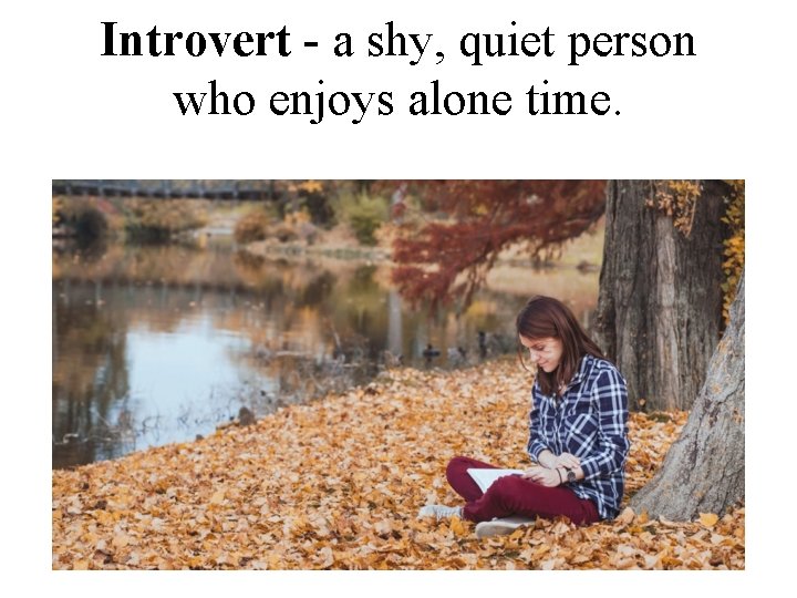 Introvert - a shy, quiet person who enjoys alone time. 