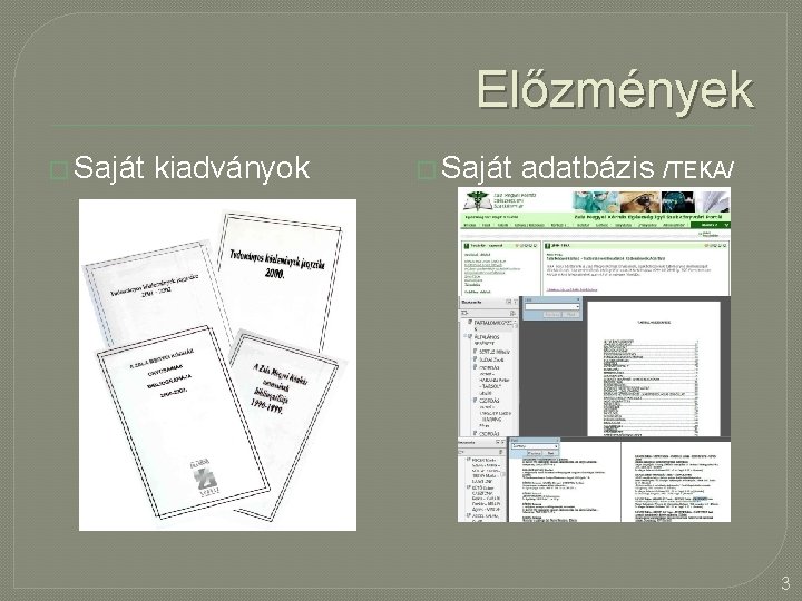 Előzmények � Saját kiadványok � Saját adatbázis /TEKA/ 3 