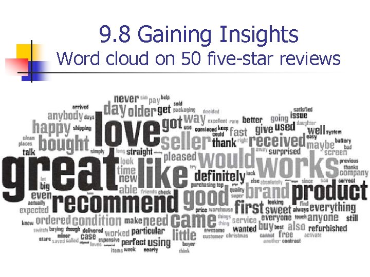 9. 8 Gaining Insights Word cloud on 50 five-star reviews 