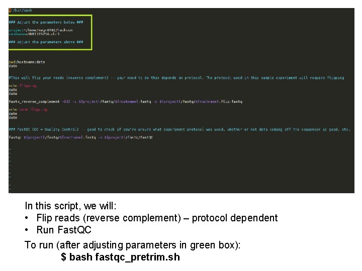 In this script, we will: • Flip reads (reverse complement) – protocol dependent •