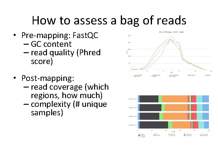 How to assess a bag of reads • Pre-mapping: Fast. QC – GC content