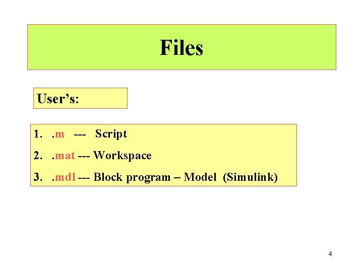 Files User’s: 1. . m --- Script 2. . mat --- Workspace 3. .