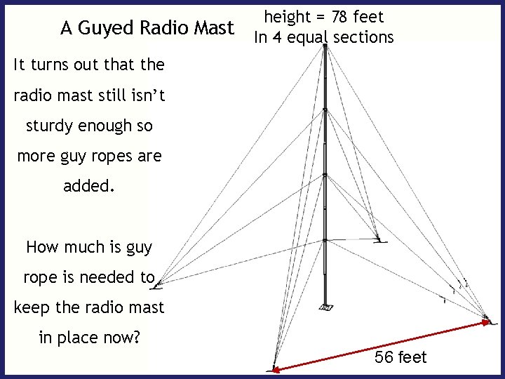 A Guyed Radio Mast height = 78 feet In 4 equal sections It turns A Guyed Radio Mast height = 78 feet In 4 equal sections It turns