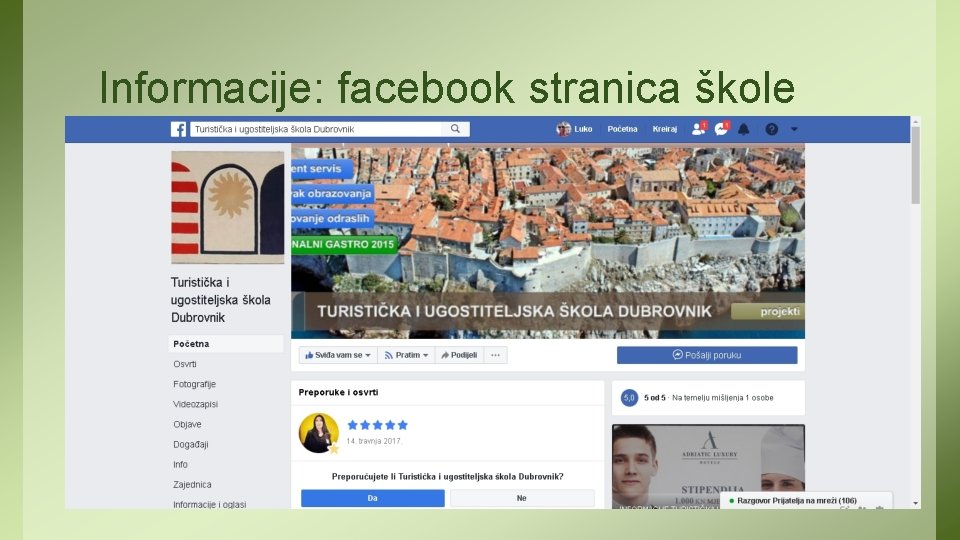 Informacije: facebook stranica škole 