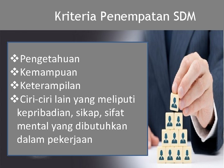Kriteria Penempatan SDM v. Pengetahuan v. Kemampuan v. Keterampilan v. Ciri-ciri lain yang meliputi