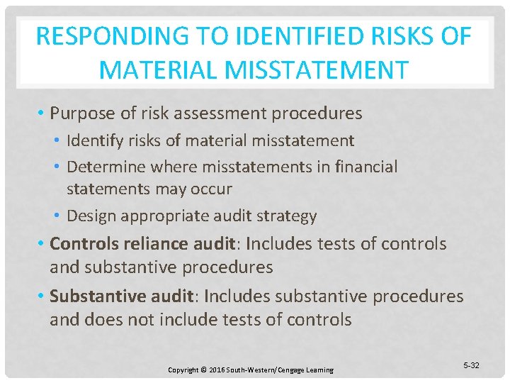 RESPONDING TO IDENTIFIED RISKS OF MATERIAL MISSTATEMENT • Purpose of risk assessment procedures •