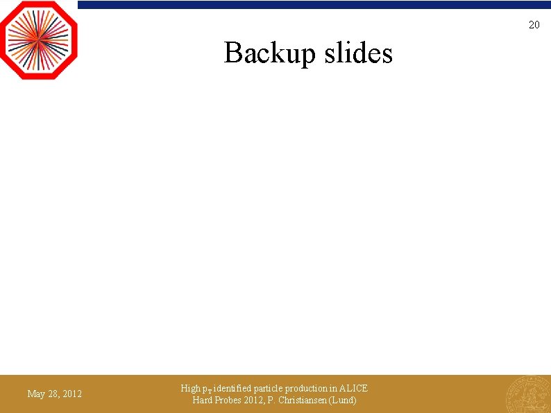 20 Backup slides May 28, 2012 High p. T identified particle production in ALICE