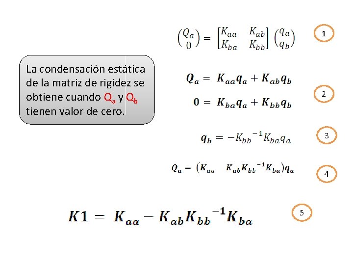 1 La condensación estática de la matriz de rigidez se obtiene cuando Qa y