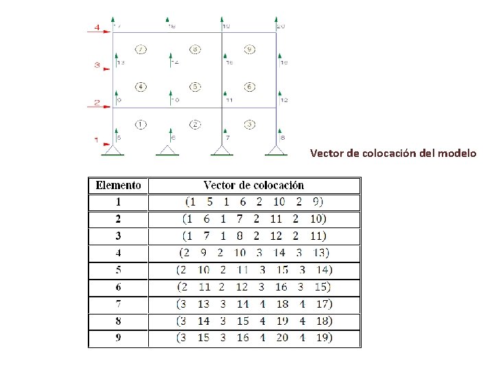 Vector de colocación del modelo 