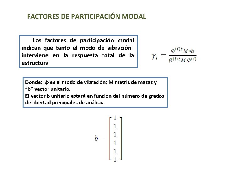 FACTORES DE PARTICIPACIÓN MODAL Los factores de participación modal indican que tanto el modo