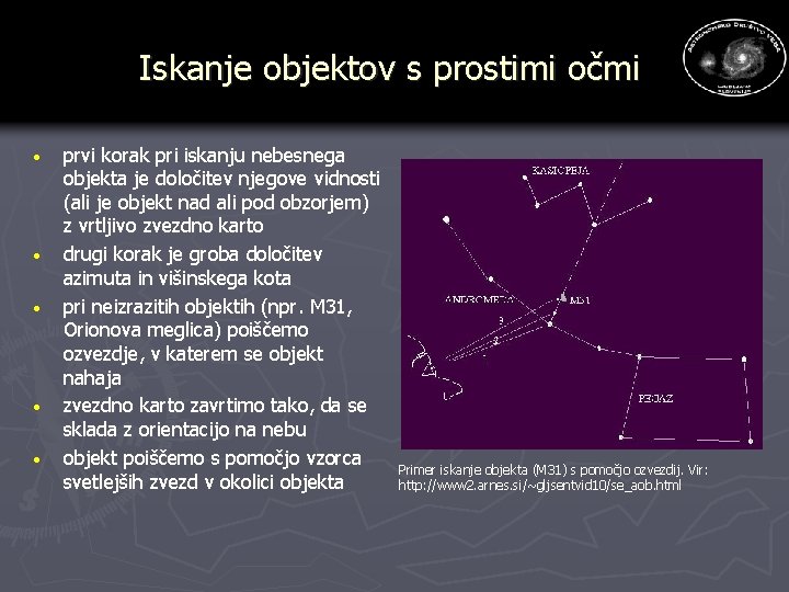 Iskanje objektov s prostimi očmi · · · prvi korak pri iskanju nebesnega objekta