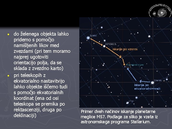 do želenega objekta lahko pridemo s pomočjo namišljenih likov med zvezdami (pri tem moramo do želenega objekta lahko pridemo s pomočjo namišljenih likov med zvezdami (pri tem moramo