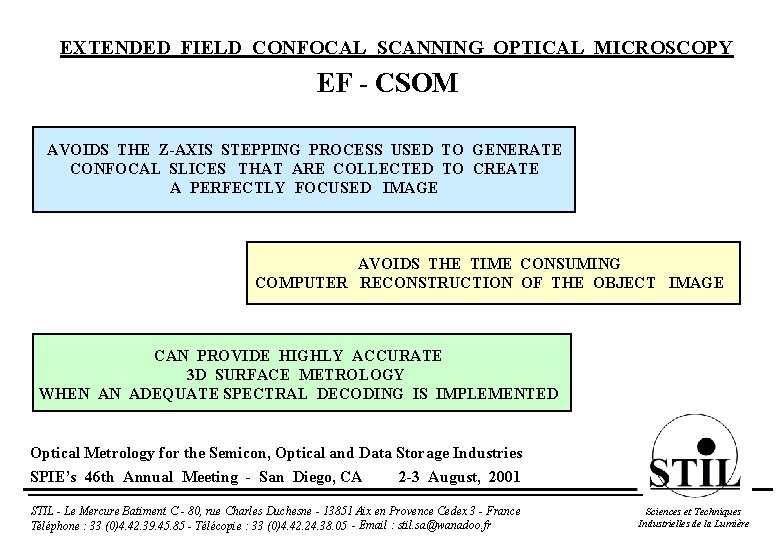 EXTENDED FIELD CONFOCAL SCANNING OPTICAL MICROSCOPY EF - CSOM AVOIDS THE Z-AXIS STEPPING PROCESS