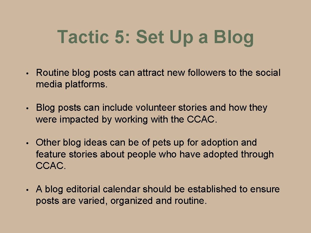 Tactic 5: Set Up a Blog • Routine blog posts can attract new followers