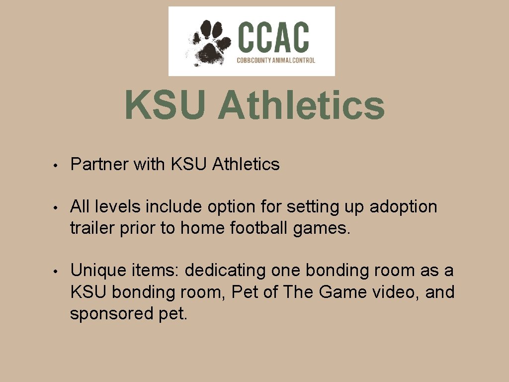 KSU Athletics • Partner with KSU Athletics • All levels include option for setting