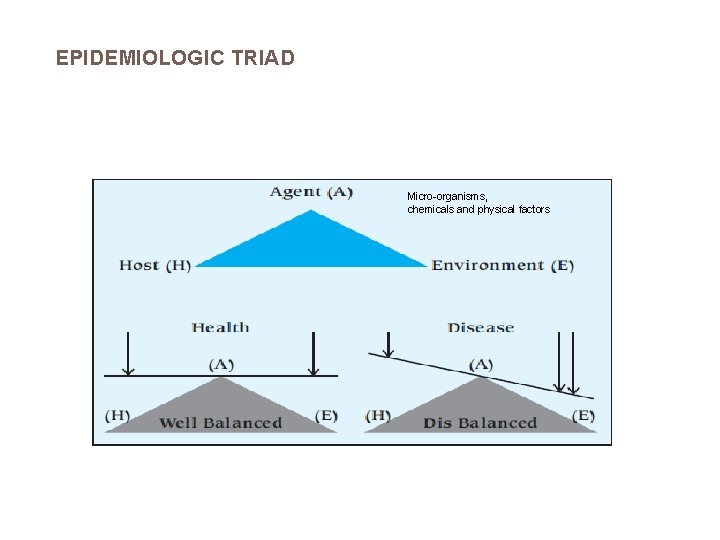 EPIDEMIOLOGIC TRIAD Micro-organisms, chemicals and physical factors 