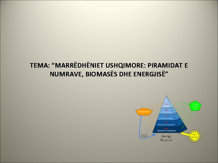 TEMA: “MARRËDHËNIET USHQIMORE: PIRAMIDAT E NUMRAVE, BIOMASËS DHE ENERGJISË” 