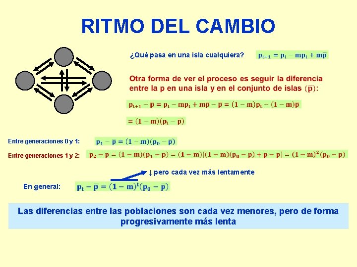 RITMO DEL CAMBIO ¿Qué pasa en una isla cualquiera? Entre generaciones 0 y 1: