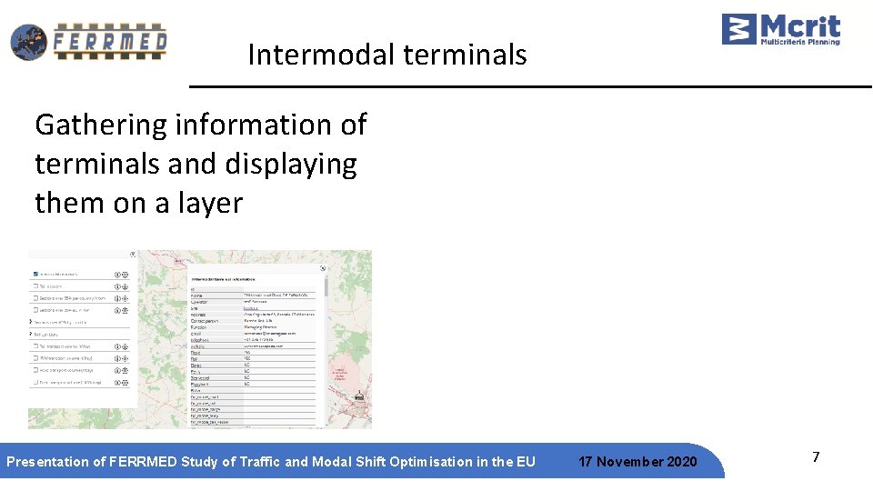 Intermodal terminals Gathering information of terminals and displaying them on a layer Presentation of