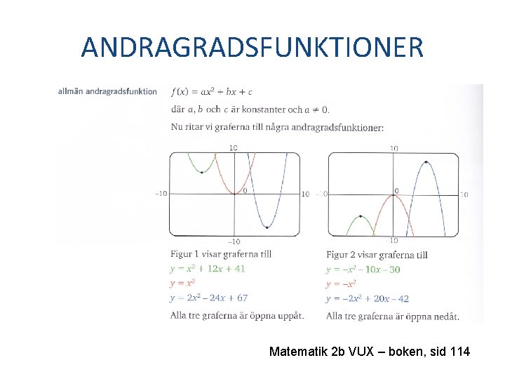 ANDRAGRADSFUNKTIONER Matematik 2 b VUX – boken, sid 114 