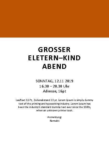 GROSSER ELETERN–KIND ABEND SONNTAG, 12. 11 2019 16. 30 – 20. 30 Uhr Adresse,