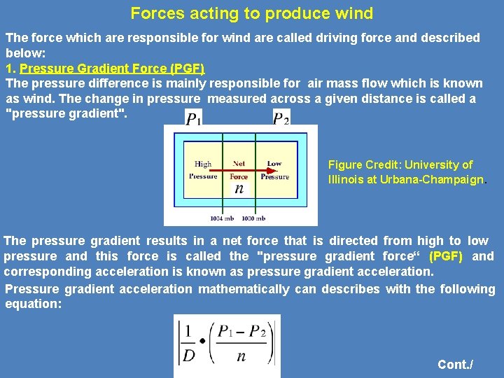 Forces acting to produce wind The force which are responsible for wind are called