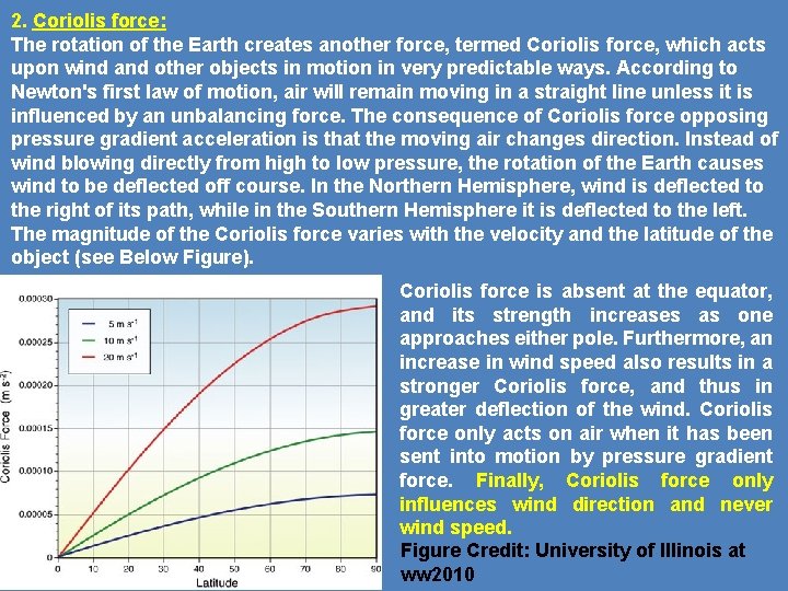 2. Coriolis force: The rotation of the Earth creates another force, termed Coriolis force,