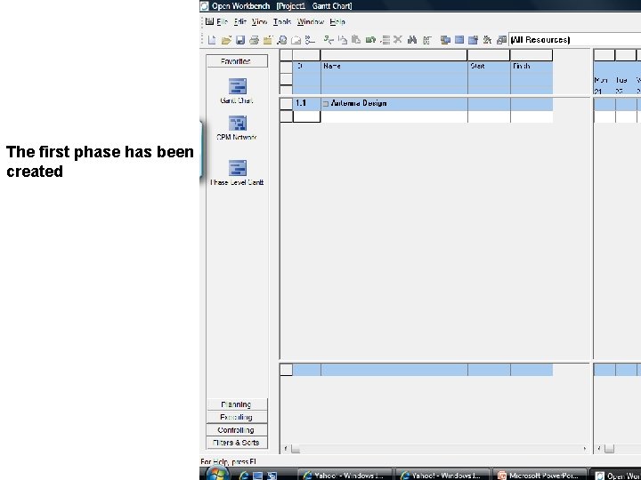 The first phase has been created The first phase has been created