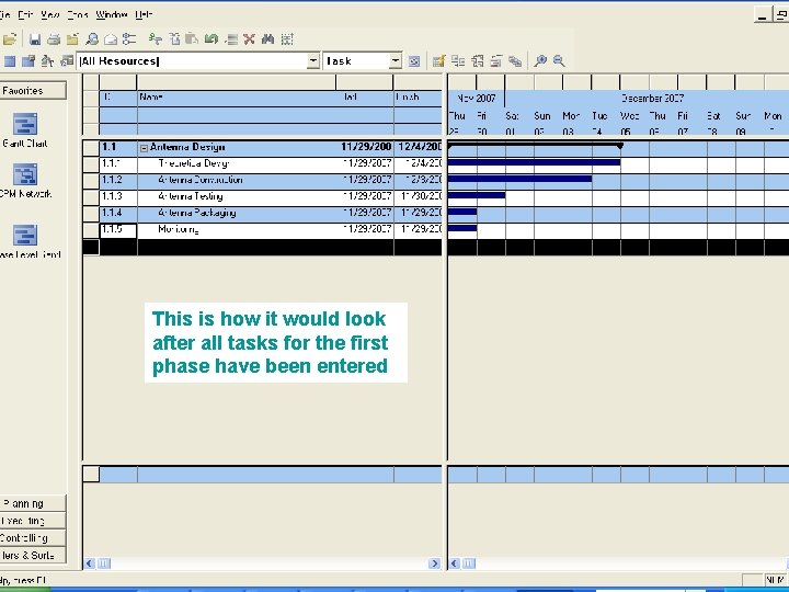 This is how it would look after all tasks for the first phase have This is how it would look after all tasks for the first phase have