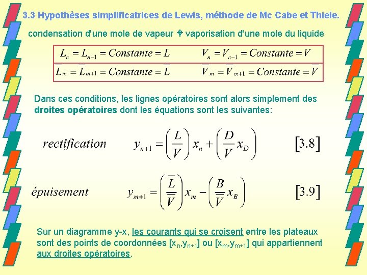 3. 3 Hypothèses simplificatrices de Lewis, méthode de Mc Cabe et Thiele. condensation d'une