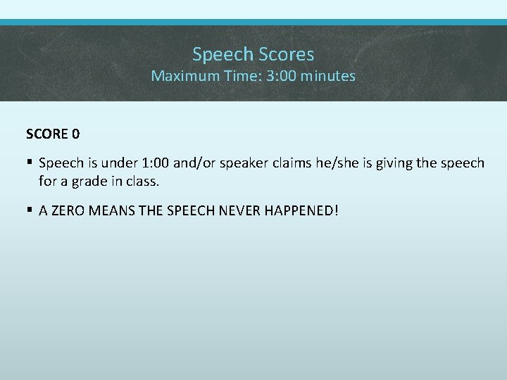 Speech Scores Maximum Time: 3: 00 minutes SCORE 0 § Speech is under 1: