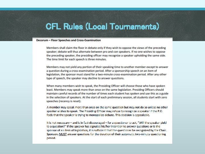 CFL Rules (Local Tournaments) 