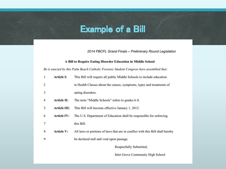 Example of a Bill 