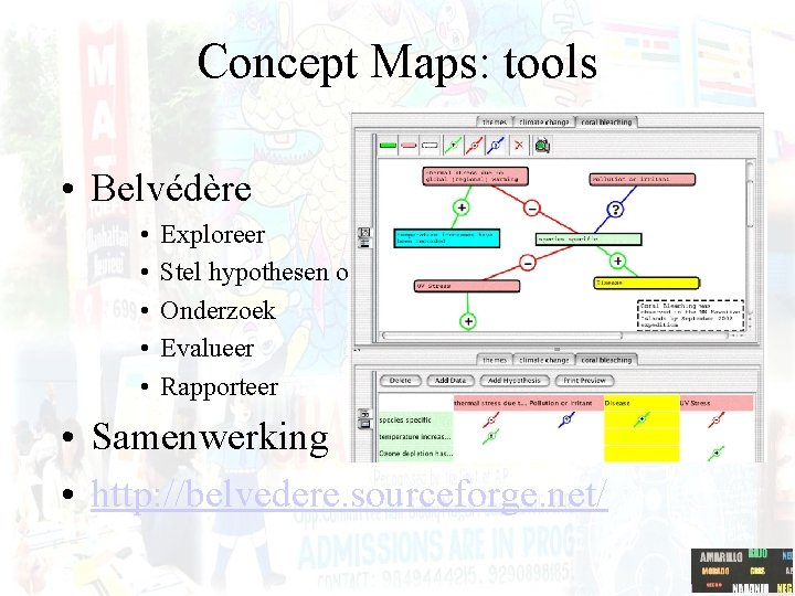 Concept Maps: tools • Belvédère • • • Exploreer Stel hypothesen op Onderzoek Evalueer