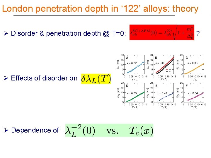 London penetration depth in ‘ 122’ alloys: theory Ø Disorder & penetration depth @