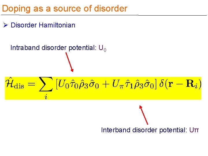 Doping as a source of disorder Ø Disorder Hamiltonian Intraband disorder potential: U 0