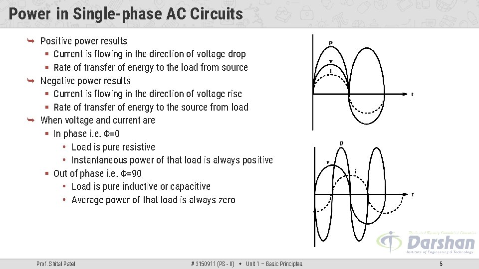 Power in Single-phase AC Circuits Positive power results § Current is flowing in the