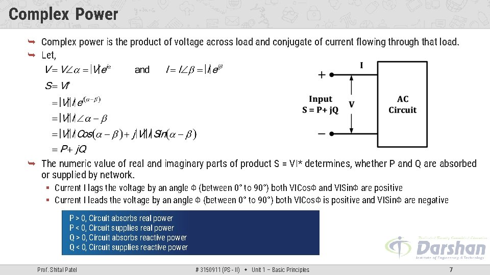 Complex Power Complex power is the product of voltage across load and conjugate of