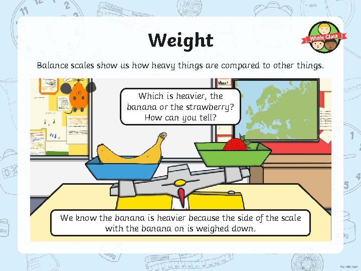 Weight Balance scales show us how heavy things are compared to other things. Which