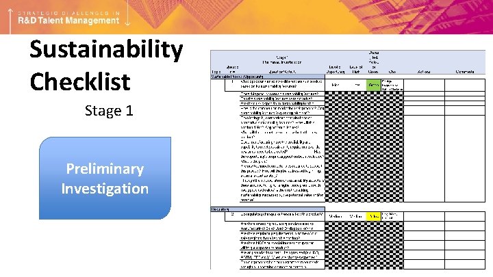 Sustainability Checklist Stage 1 Preliminary Investigation 