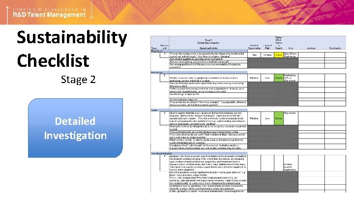 Sustainability Checklist Stage 2 Detailed Investigation 