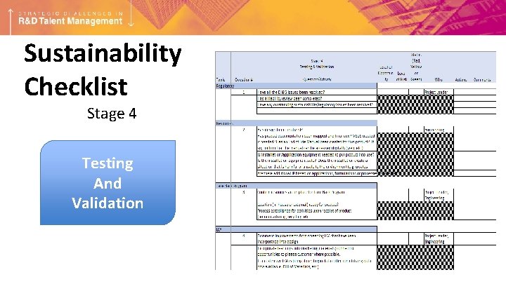 Sustainability Checklist Stage 4 Testing And Validation 