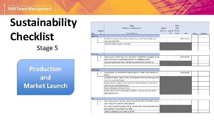 Sustainability Checklist Stage 5 Production and Market Launch 